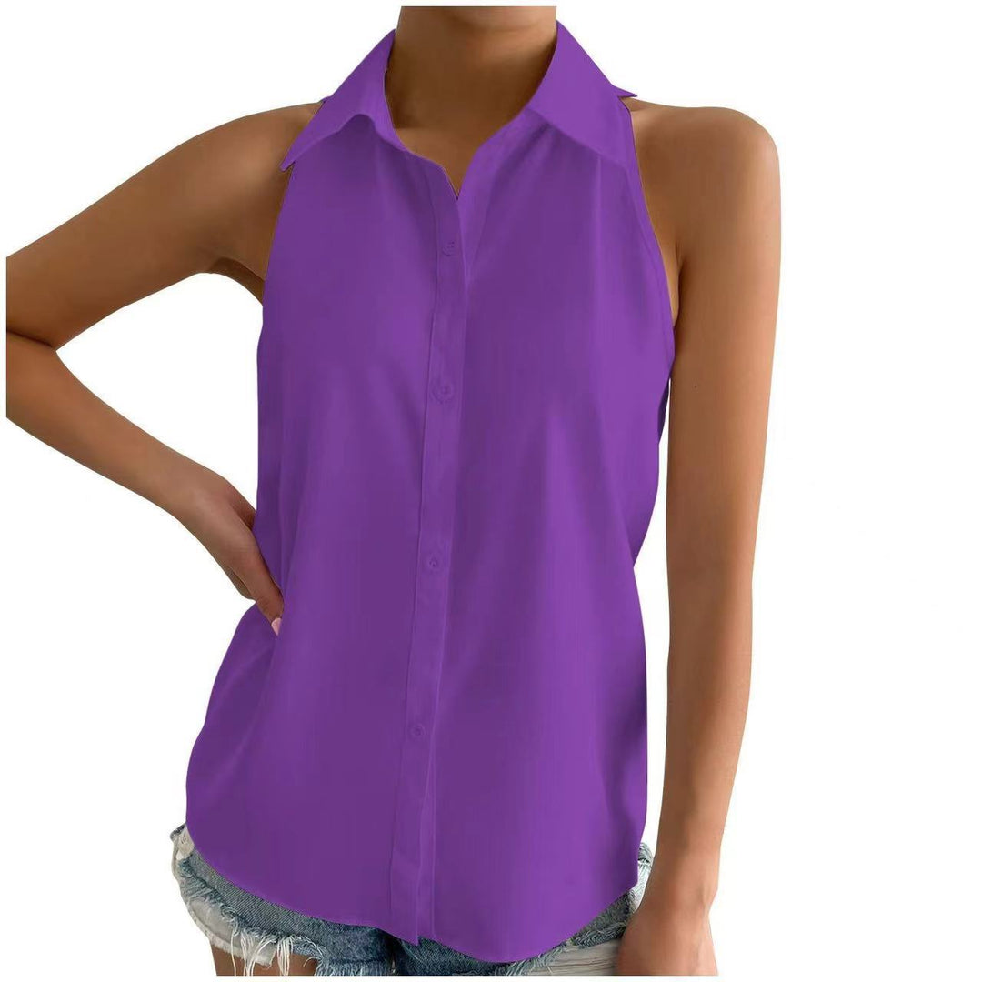 Women's Sleeveless Shirt with Classic Collar and Chic Cut Mune Fashion