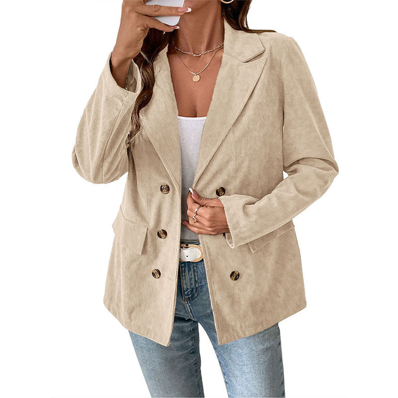 Ladies Elegant Cord Blazer with Double Button Closure Mune Fashion
