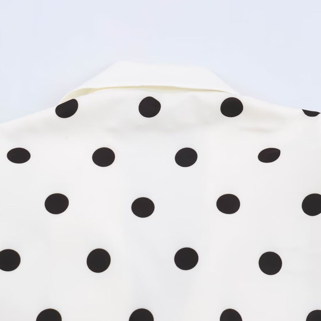 Women Mid-length Coat with Polka Dot Print, Double-breasted and Shawl Collar Mune Fashion