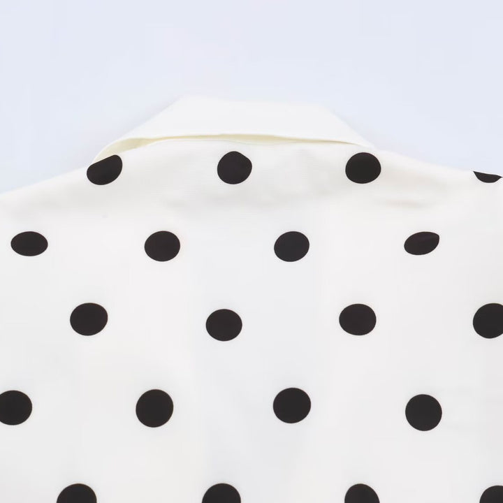 Women Mid-length Coat with Polka Dot Print, Double-breasted and Shawl Collar Mune Fashion