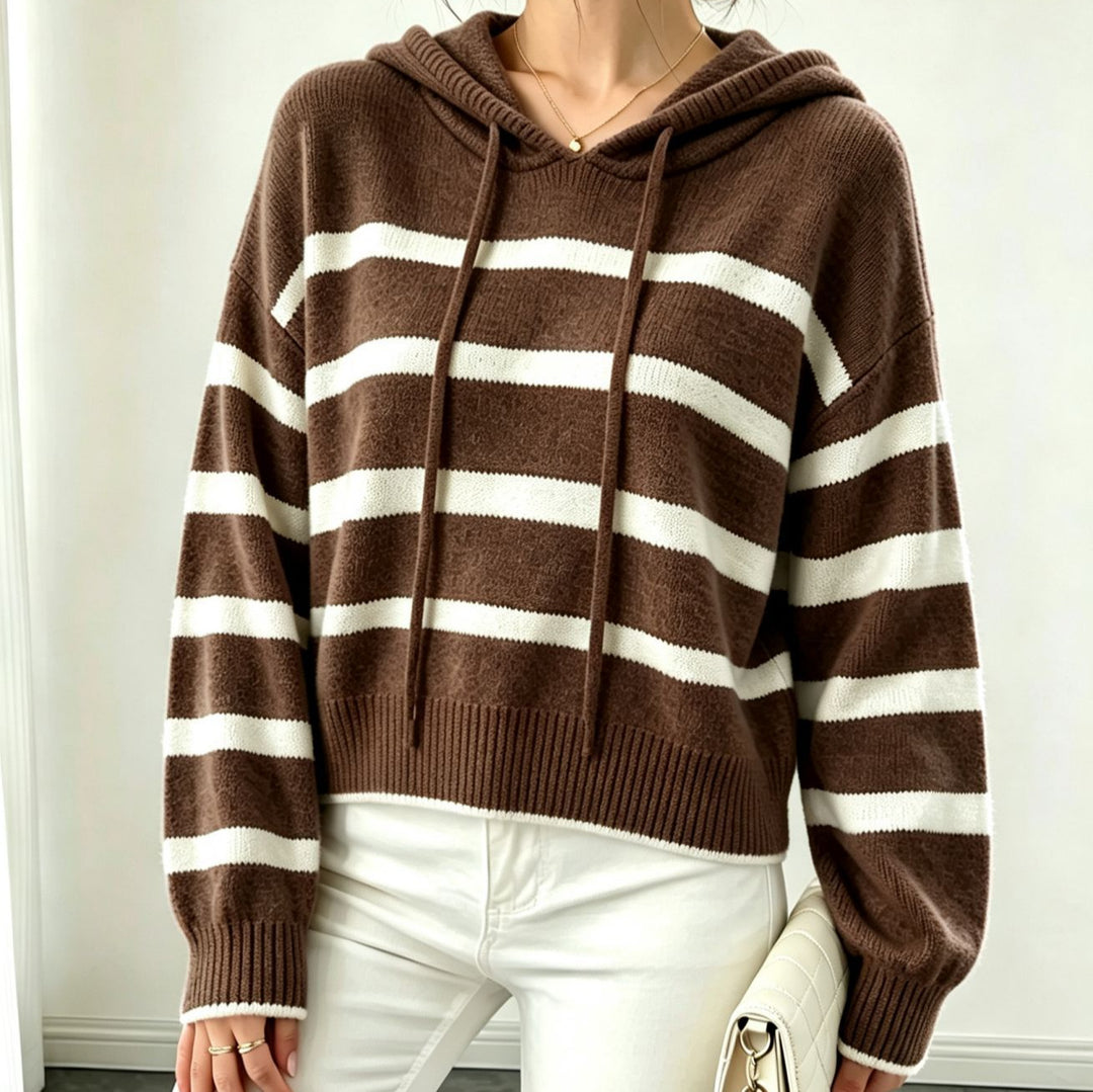 Women's hooded knit sweater in maritime look with ribbed hem and relaxed fit Mune Fashion