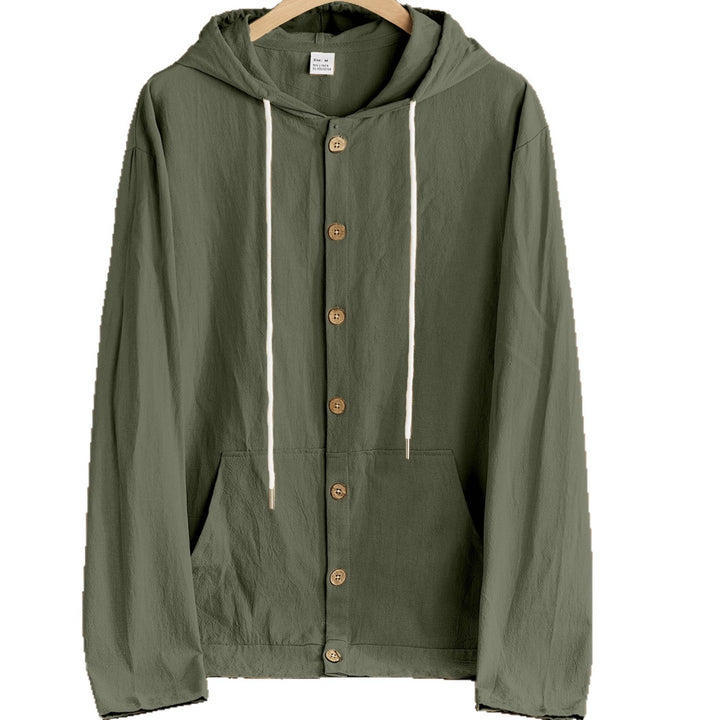 Men's lightweight hoodie jacket with button placket, kangaroo pocket, and drawstring Mune Fashion