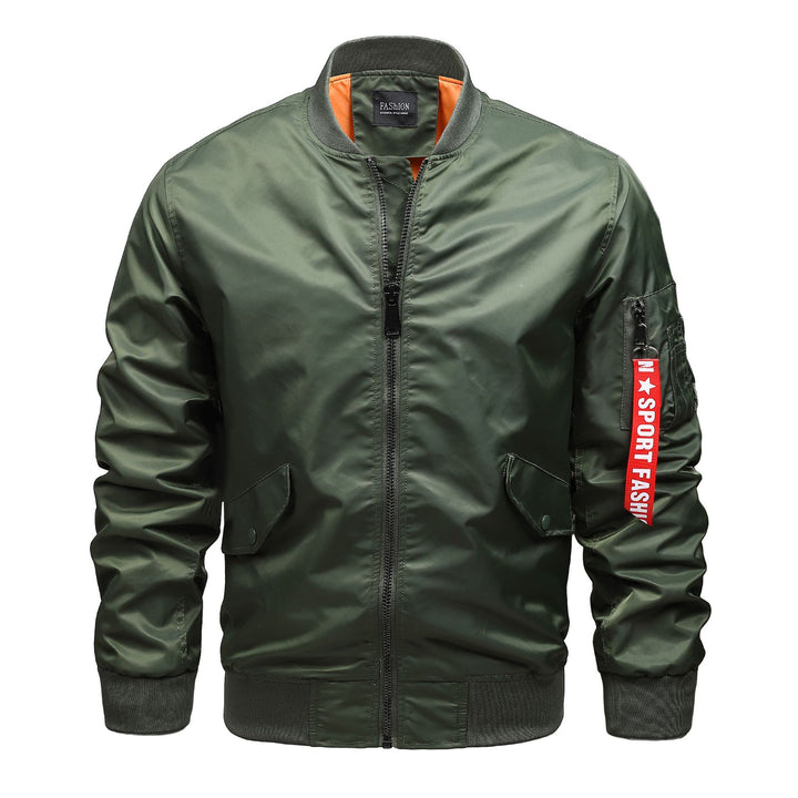 Men's bomber jacket in MA-1 style with sleeve utility pocket and contrasting lining Mune Fashion