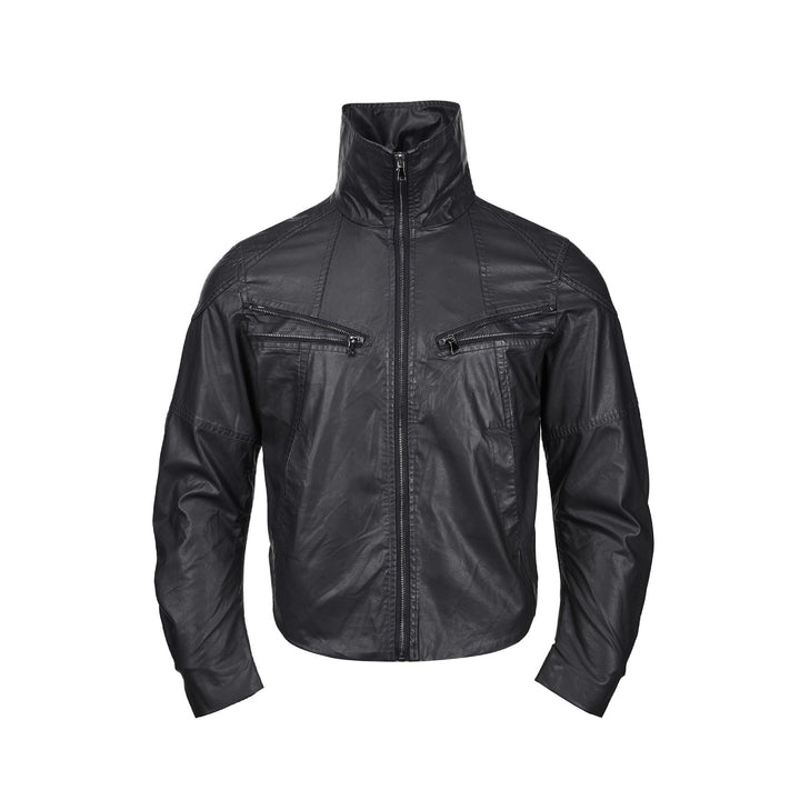 Men's leather-look blouson with high stand-up collar and zip chest pockets Mune Fashion