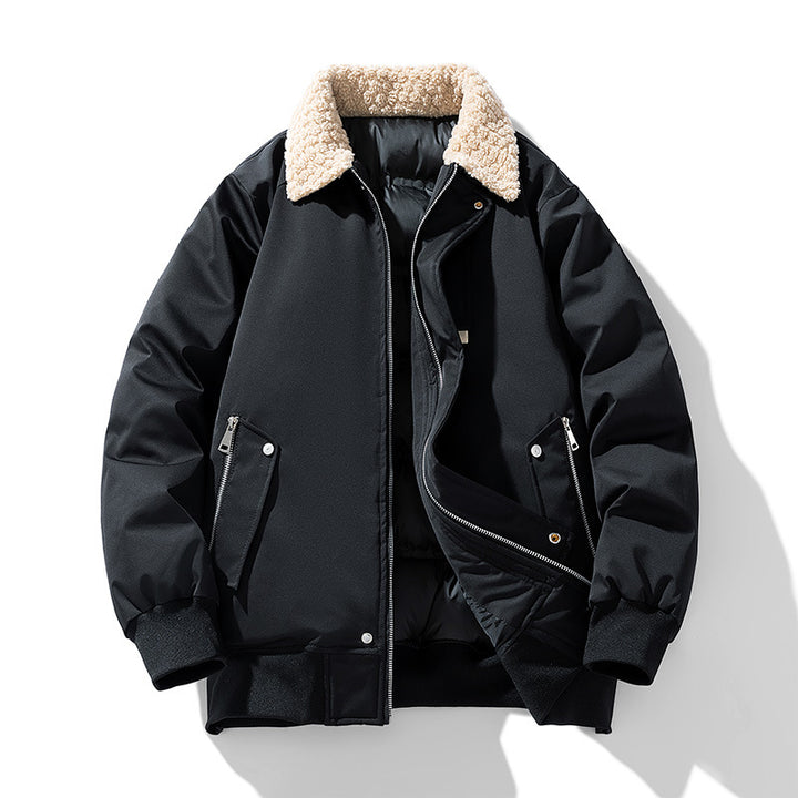 Men's  premium sherpa-collar insulated aviator bomber with storm flap and zippered angled pockets Mune Fashion