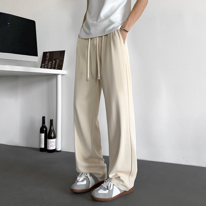 Men's Wide Relaxed-Fit Lounge Pants with Elastic Waistband and Drawstring Mune Fashion