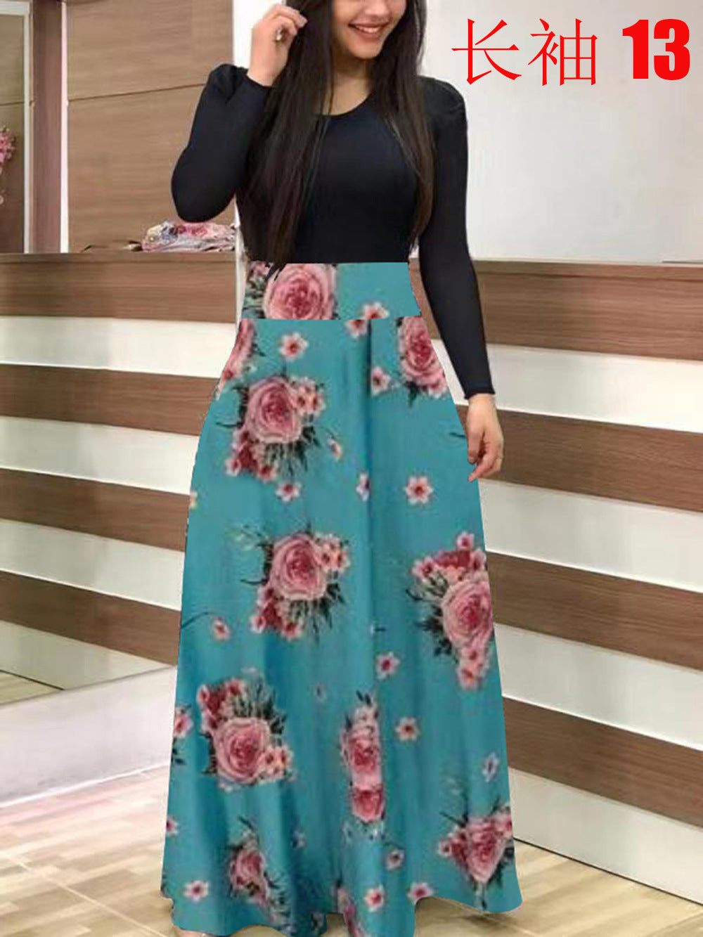 Women's Flowing Maxi Skirt with High Waist and Large Floral Print Mune Fashion