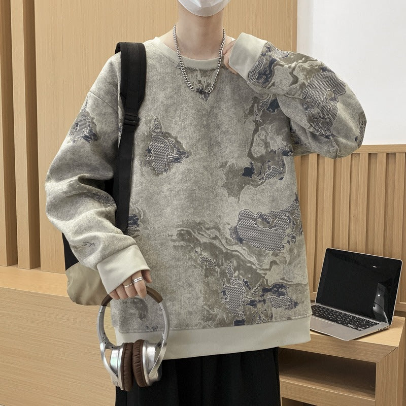Men's Oversize Sweatshirt with Abstract Marble Print and Heavy Cotton Blend Mune Fashion