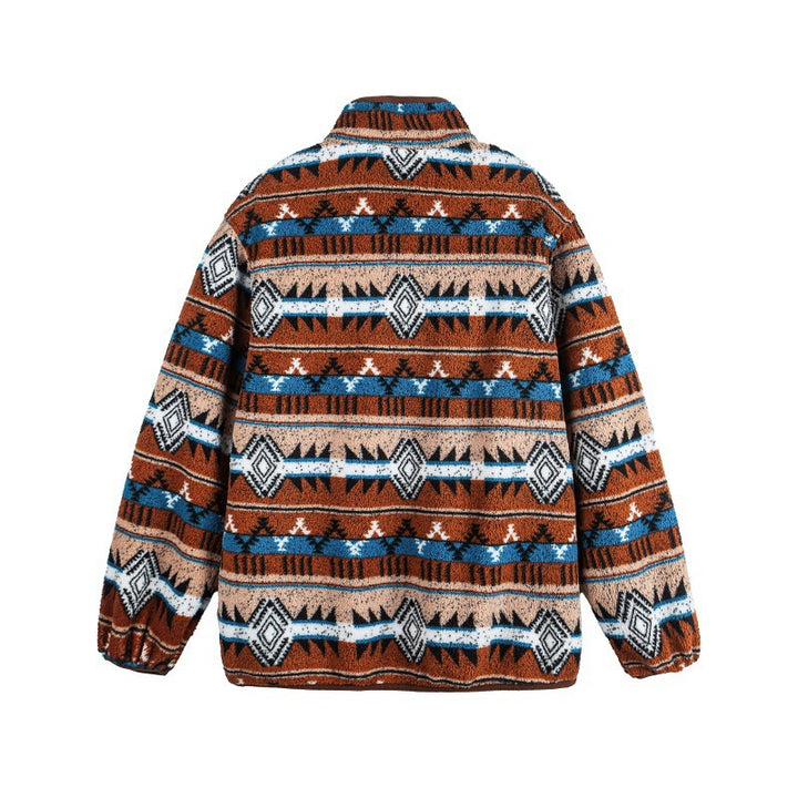 Unisex Fleece Pullover Half Zip with Aztec Pattern and High Stand-Up Collar Mune Fashion