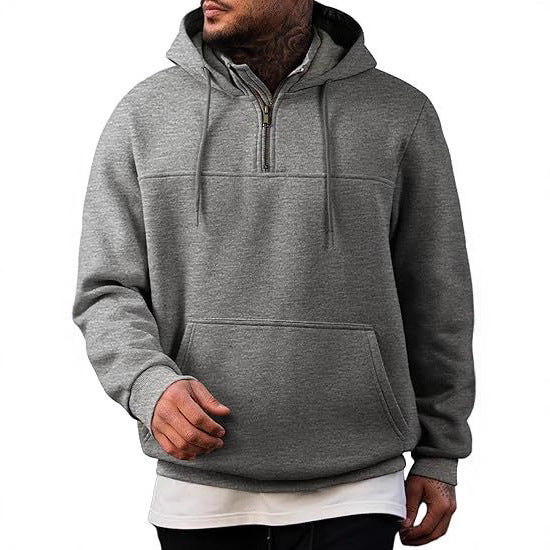 Men's hooded pullover with half zipper, kangaroo pocket and ribbed cuffs Mune Fashion
