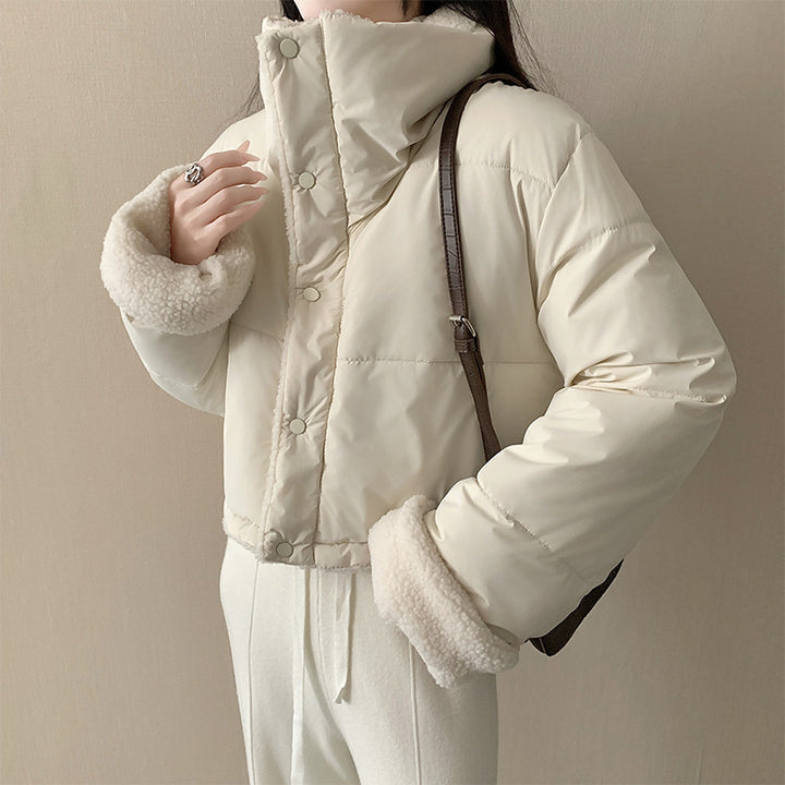 Women's short padded jacket with high-closing shawl collar and teddy cuffs Mune Fashion