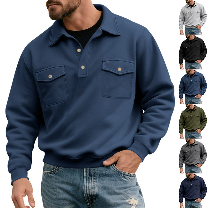 Men's nan legerer button polo sweatshirt with set-on chest flaps and ribbed cuffs Mune Fashion