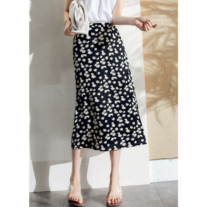 Women Flowing Midi Skirt with Floral Patterns Mune Fashion