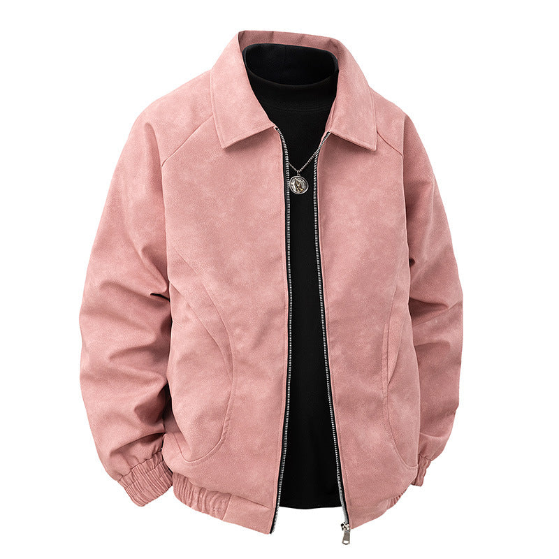 Men's suede look zip jacket in retro bomber style with Kent collar and elastic hem Mune Fashion