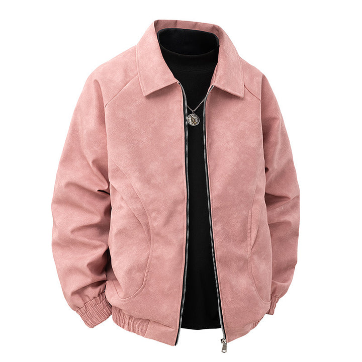 Men's suede look zip jacket in retro bomber style with Kent collar and elastic hem Mune Fashion