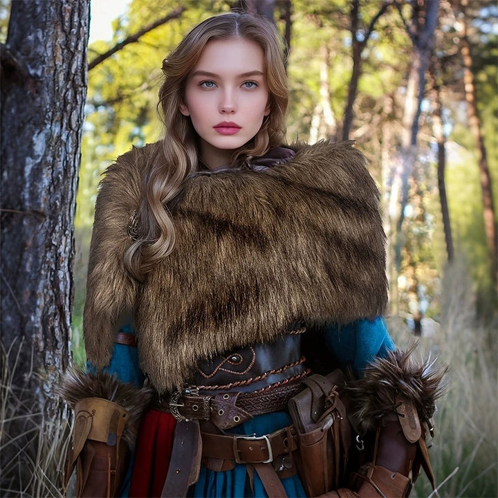 Ladies' shoulder stole made of faux fur in a rustic fur look with leather strap Mune Fashion