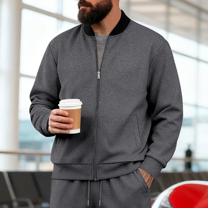 Men's Nan Urban Sweat Track Jacket with Stand Collar Concealed Zipper Elastic Rib Cuffs and Side Pockets Mune Fashion