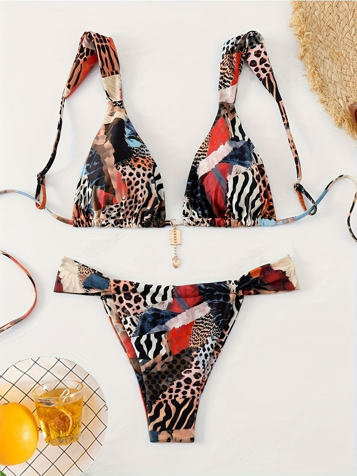 Women's triangle bikini with unique animal print and elegant ties Mune Fashion
