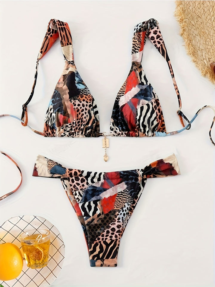 Women's triangle bikini with unique animal print and elegant ties Mune Fashion