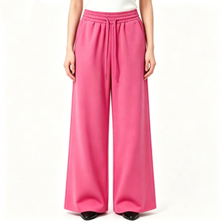 Ladies wide high-waist lounge pants with elastic waistband, drawstring, and flowing jersey Mune Fashion
