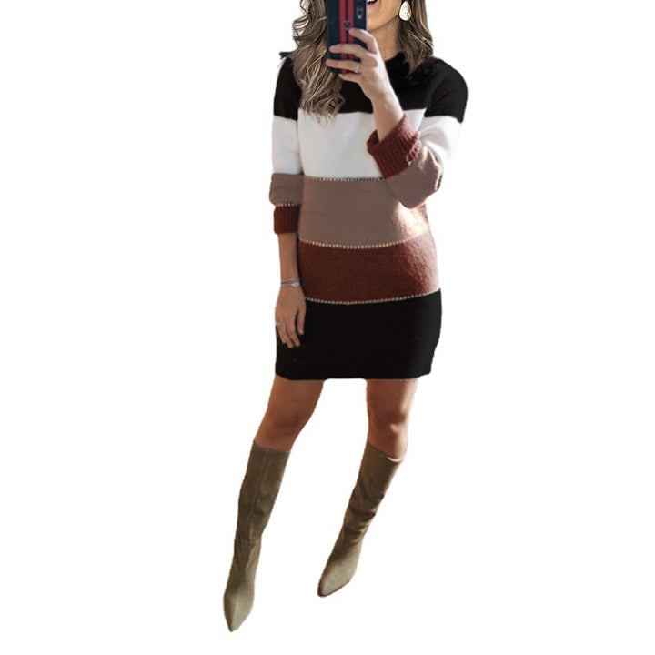 Women striped knitted dress with figure-hugging fit, ribbed hem and long sleeves Mune Fashion
