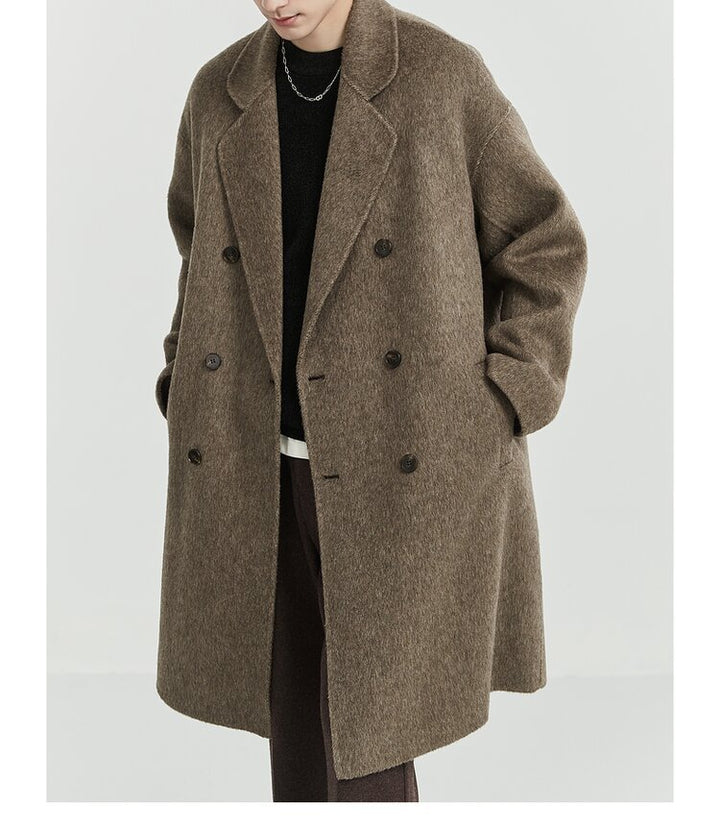 Men's Double-breasted wide-cut wool coat with shawl collar Mune Fashion