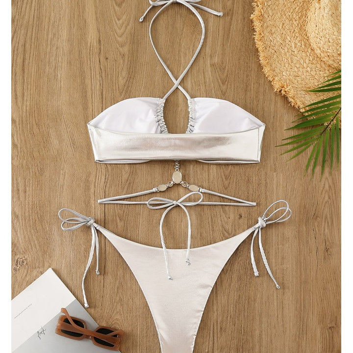Women Shiny Bikini with Halter Neck Design Mune Fashion