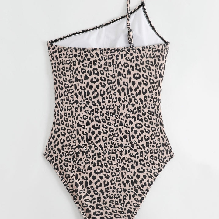 Women's One-Shoulder Swimsuit with Stylish Animal Print and Feminine Gatherings Mune Fashion
