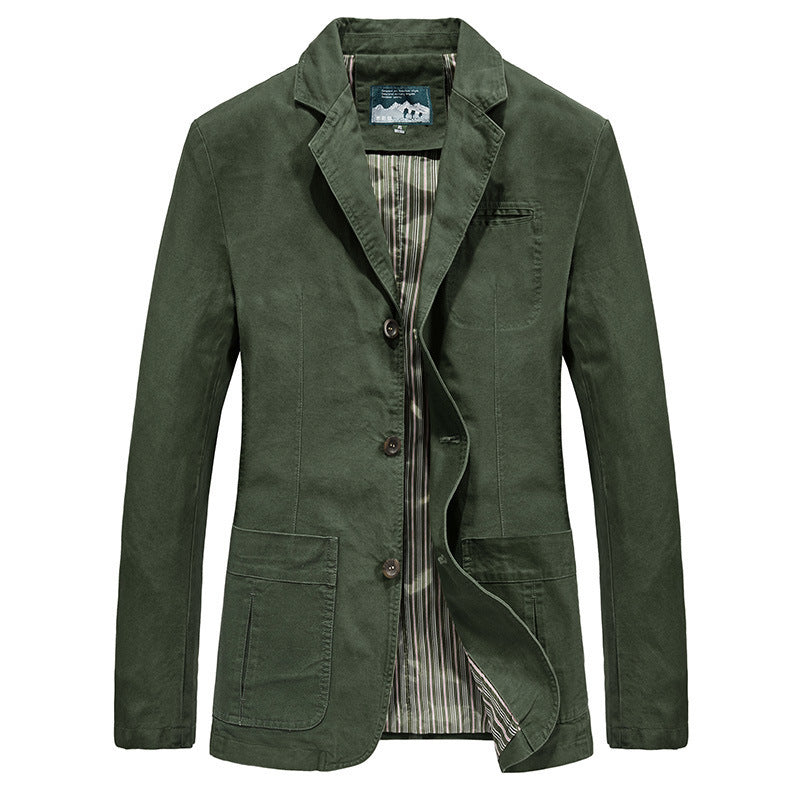 Men's casual cotton blazer with button placket, patch pockets, and striped inner lining Mune Fashion