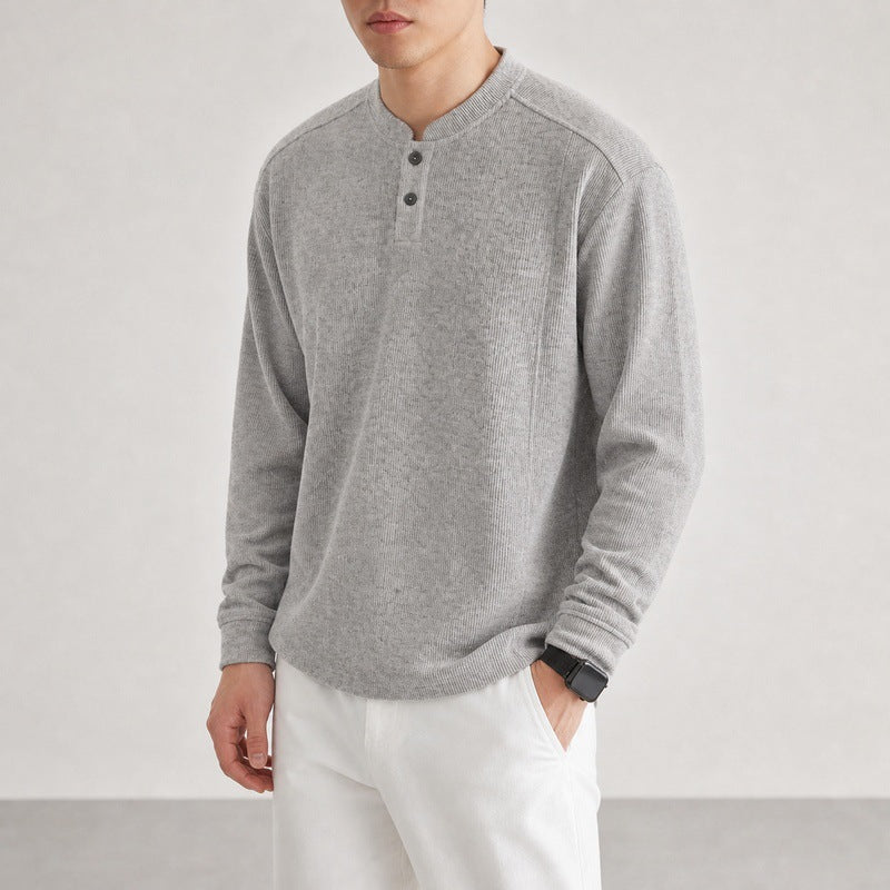 Men's Long Sleeve Waffle Knit Henley Sweater with Button Placket Mune Fashion