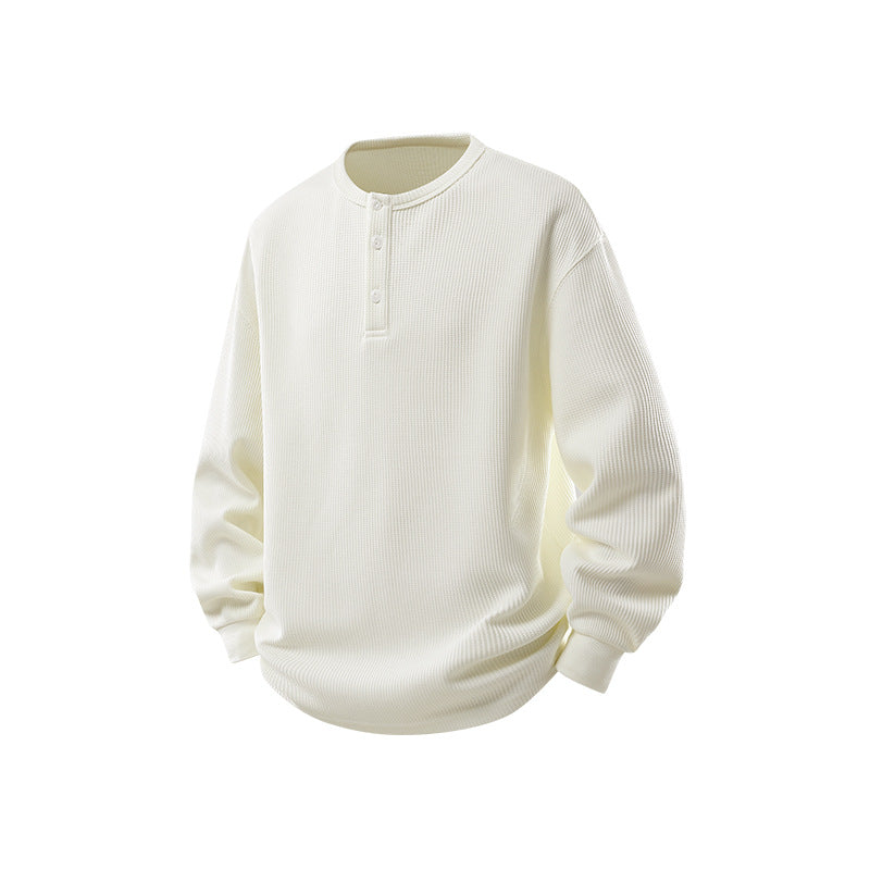 Men's waffle structure Henley thermal shirt with button placket and relaxed fit Drune