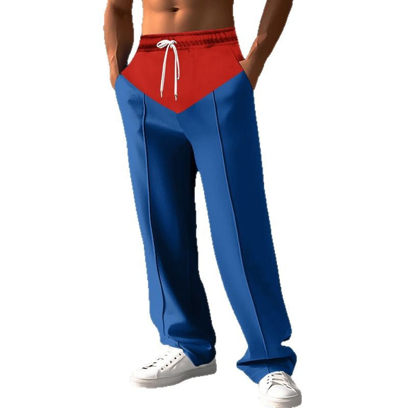 Men's Relaxed-Fit Sweatpants with V-Waist, Drawstring, Side Pockets, and Visible Crease Mune Fashion