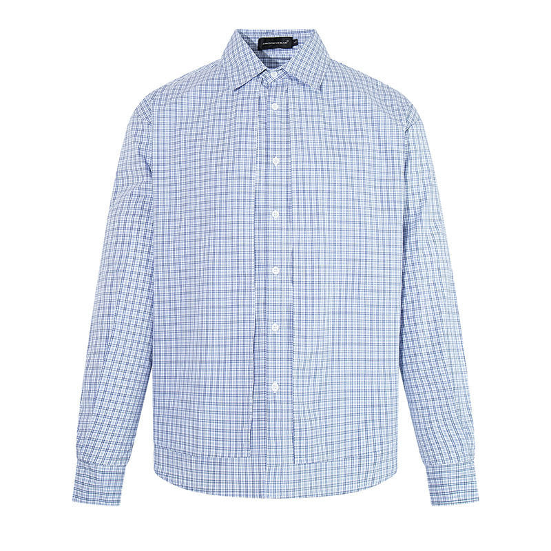 Men's Checked Cotton Long Sleeve Shirt in Relaxed Fit with Kent Collar Mune Fashion