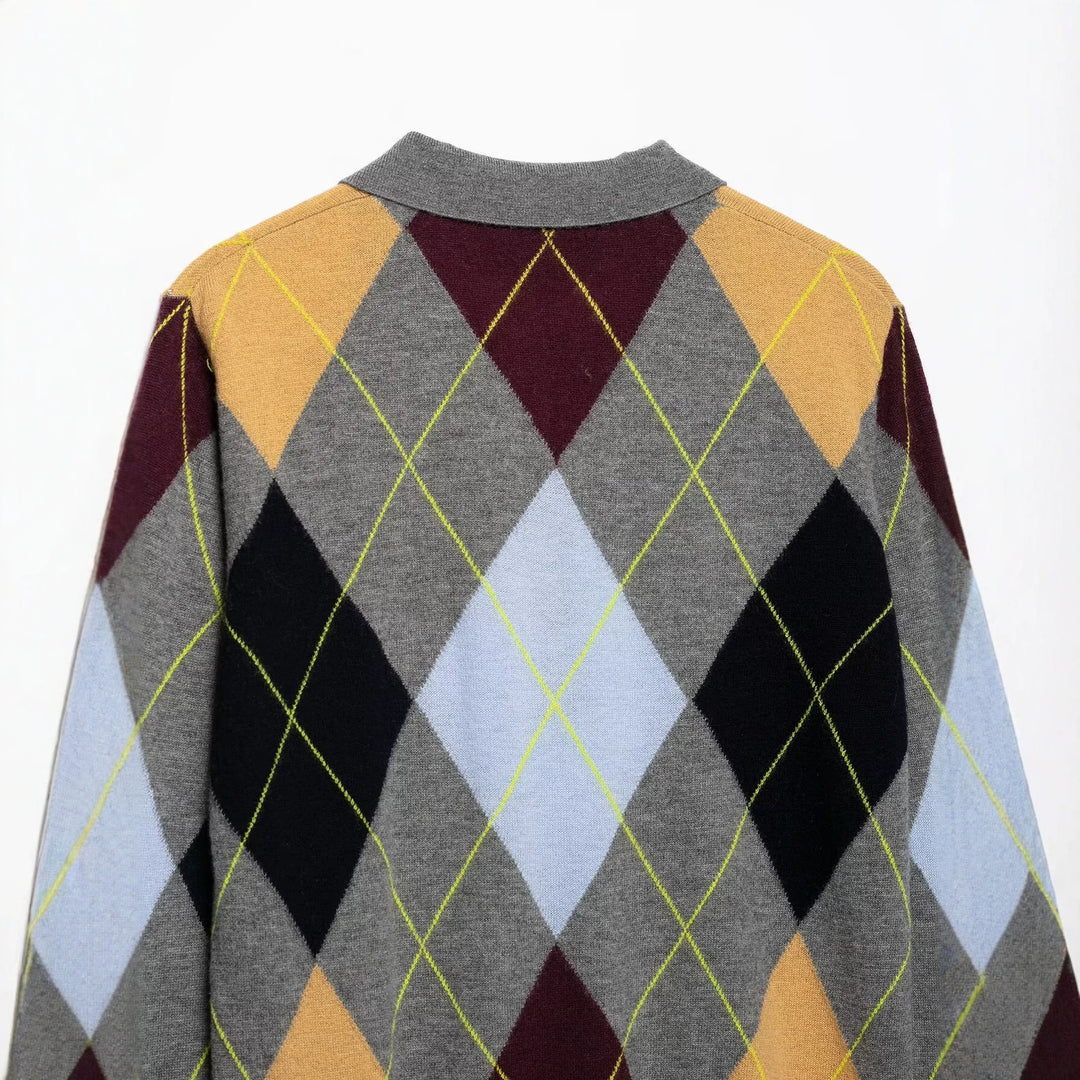 Women's pullover with polo collar and argyle jacquard pattern Mune Fashion