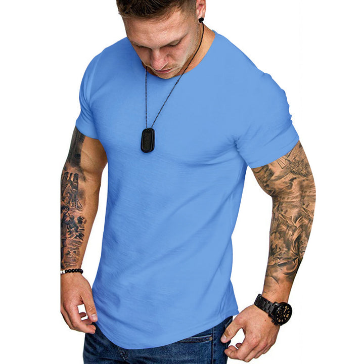 Men's figure-hugging round neck shirt with athletic cut elastic cotton-elastane mix and rounded hem Mune Fashion