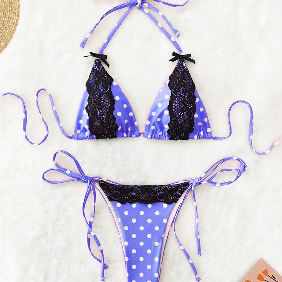 Ladies triangle bikini with playful dots and lace accents Mune Fashion