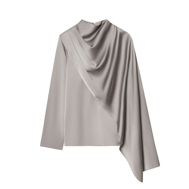 Women's nan asymmetrical draped blouse with waterfall collar and one-arm ruffle Mune Fashion