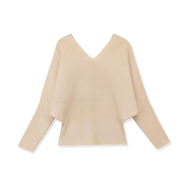 Women's Soft Fine Knit Top with Batwing Sleeves and Deep V-Neck Mune Fashion