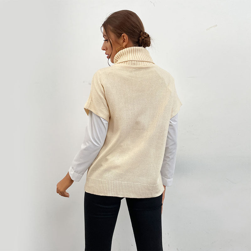 Women's knitted vests - sweater with cable pattern and high turtleneck Mune Fashion