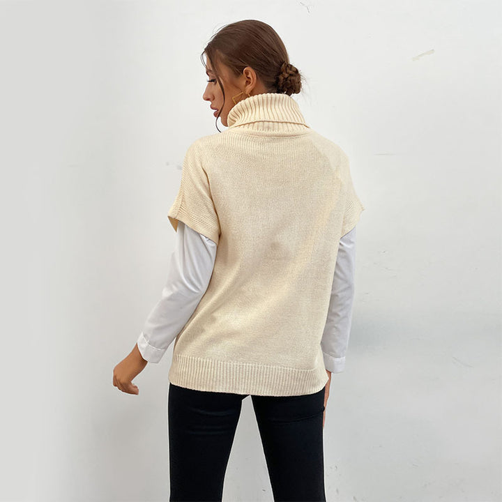 Women's knitted vests - sweater with cable pattern and high turtleneck Mune Fashion