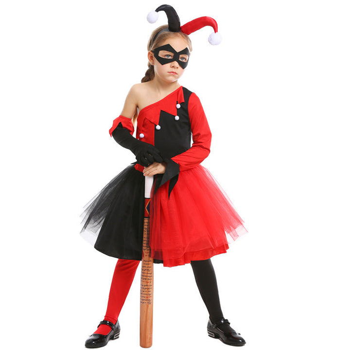 Girl Joker Costume with Tulle Skirt and Masked Accessories Mune Fashion