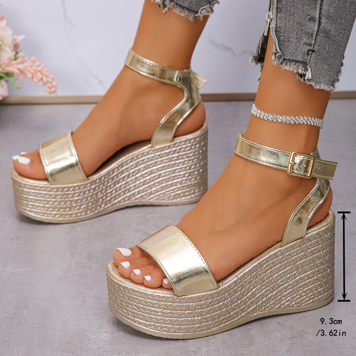 Women’s elegant wedge sandals with woven sole profile, padded comfort footbed, and adjustable ankle strap Mune Fashion