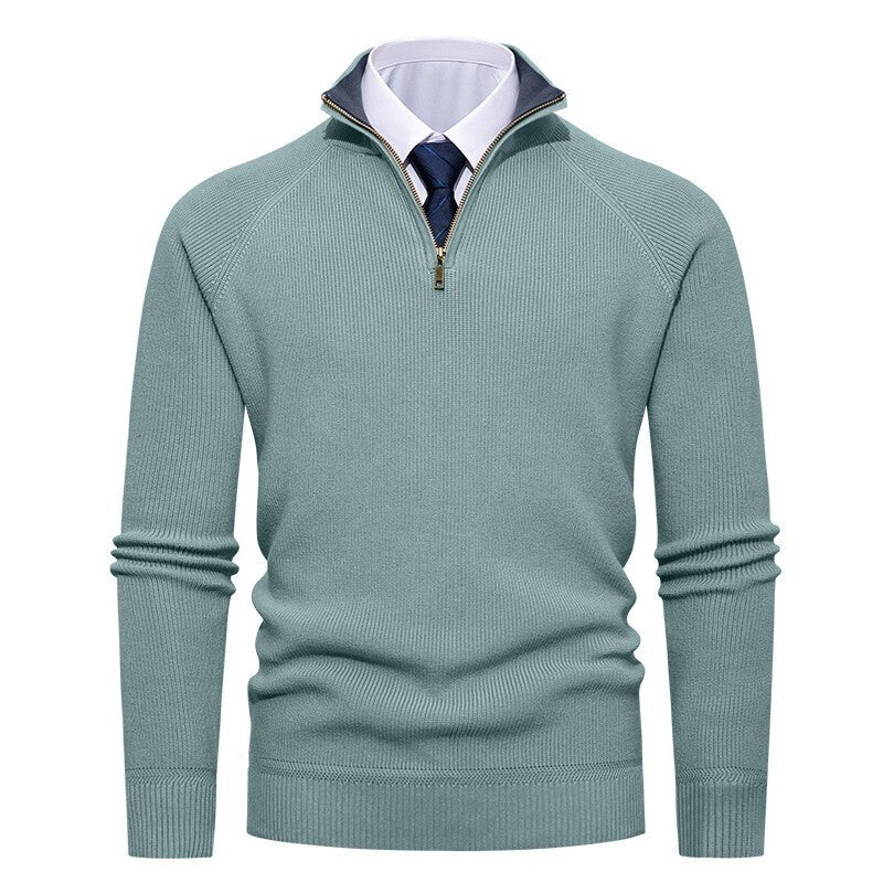 Men's fine knit pullover with half zip, structured ribbed look and inside contrasted standing collar Mune Fashion