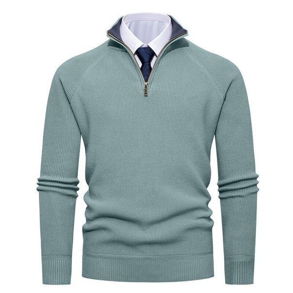 Men's fine knit pullover with half zip, structured ribbed look and inside contrasted standing collar Mune Fashion