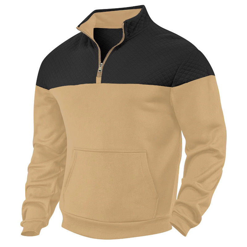Men's quilted half-zip sweatshirt with kangaroo pocket and stand-up collar Mune Fashion