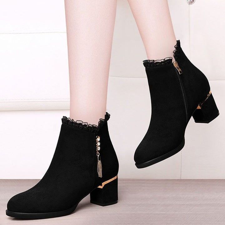 Women Elegant Ankle Boots with Ruffle Detail Mune Fashion