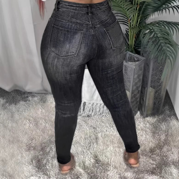 Women high-waisted shapewear skinny jeans with asymmetric rips and ankle-length cut Mune Fashion