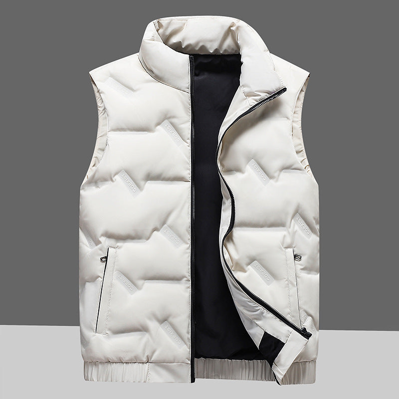 Men's padded insulation vest with high stand-up collar, windproof outer shell, and elastic hem Mune Fashion