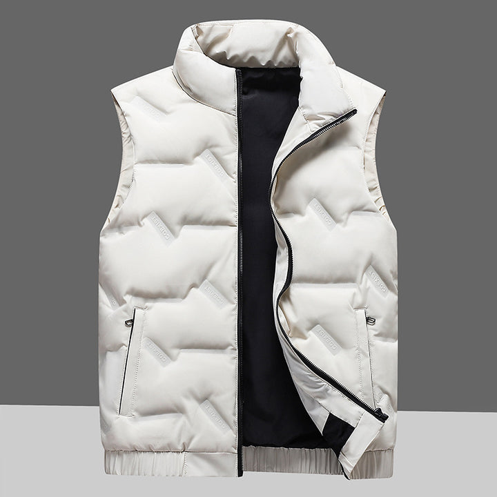 Men's padded insulation vest with high stand-up collar, windproof outer shell, and elastic hem Mune Fashion