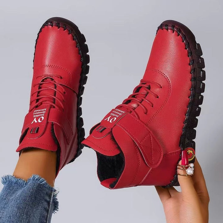 Women's ankle-high casual boots with Velcro, elastic lacing, and distinct tread sole Mune Fashion